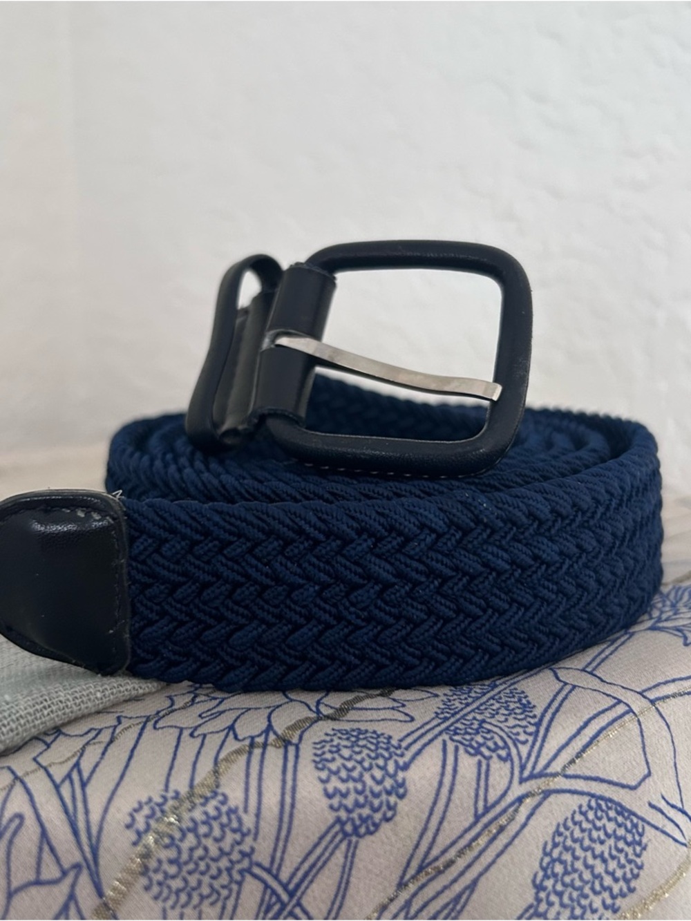 Navy Braided Elastic Belt with Black Trim
